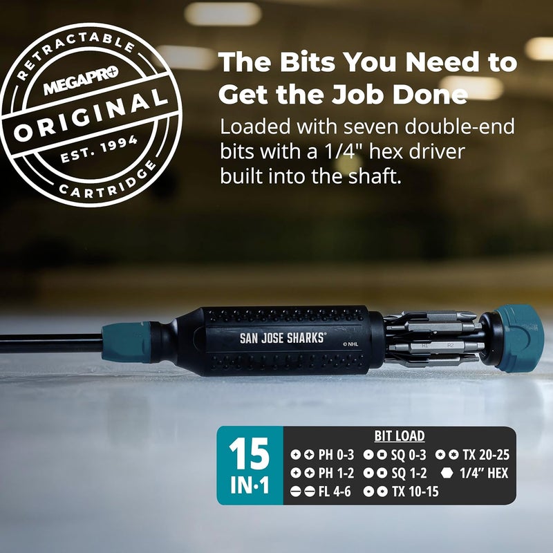Megapro ® NHL® Team Edition Multi-bit Screwdriver | Officially Licensed NHL® Gear | Durable, Ergonomic, Pro-Grade Screwdriver (San Jose Sharks®) - Image 3